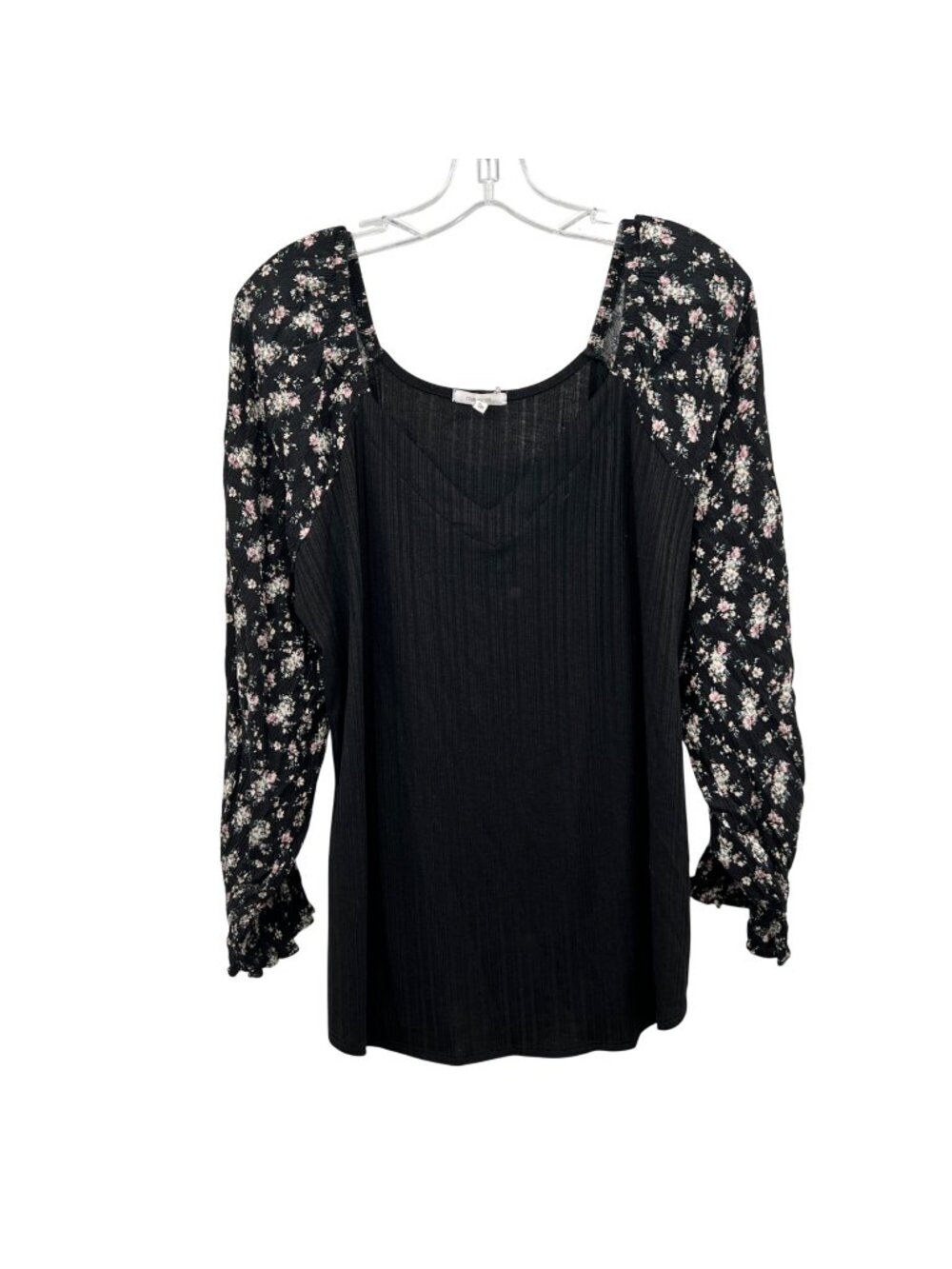 Maurices Off Shoulder Top Long Floral Sleeve Black/Multi V-Neck Size 0X